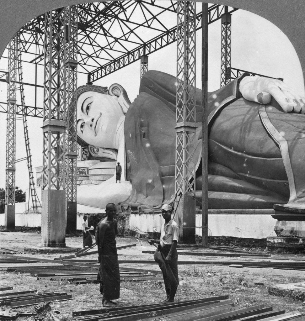 Detail of Giant recumbent figure of Buddha, Pegu, Burma by Stereo Travel Co