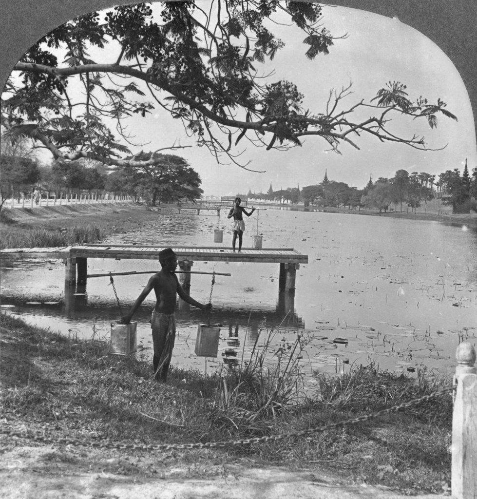 Detail of West side of the Fort, showing the moat, Mandalay, Burma by Stereo Travel Co