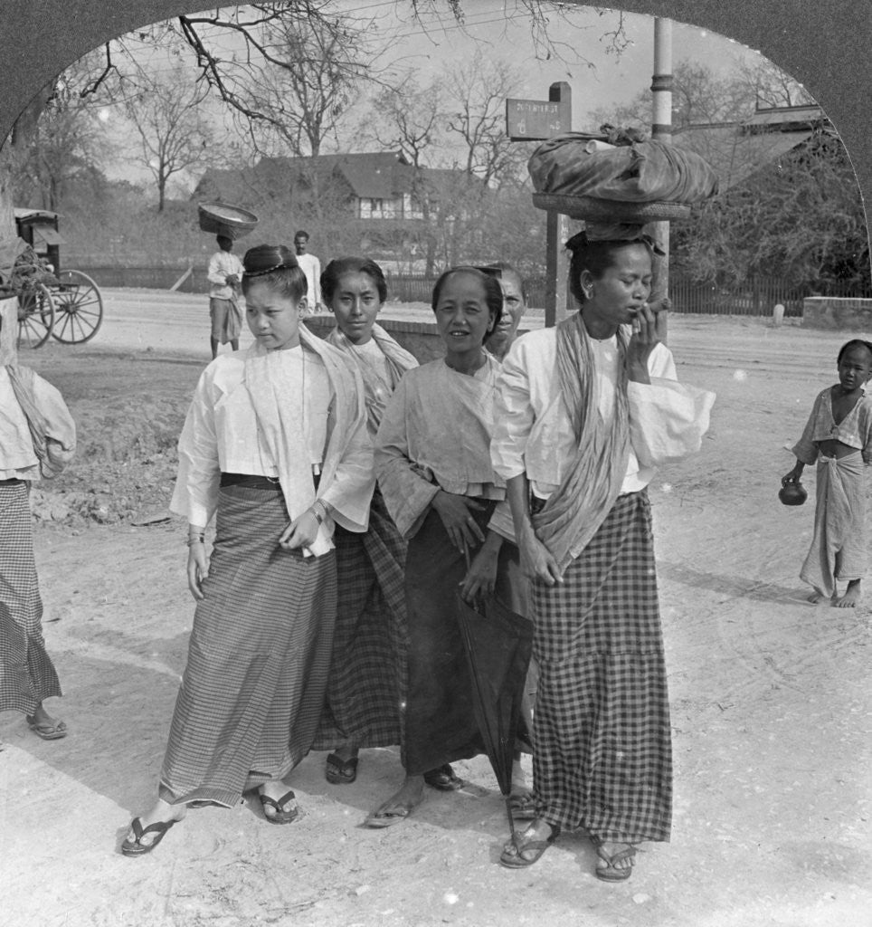 Detail of Woman and servants going to a market, Mandalay, Burma by Stereo Travel Co