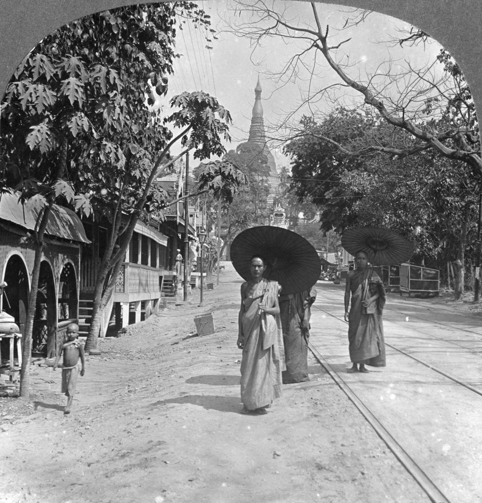 Detail of Pagoda Road to the Shwedagon Pagoda, Rangoon, Burma by Stereo Travel Co