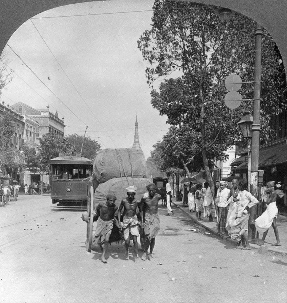 Detail of Dalhousie Street, busiest in the city, Rangoon, Burma by Stereo Travel Co