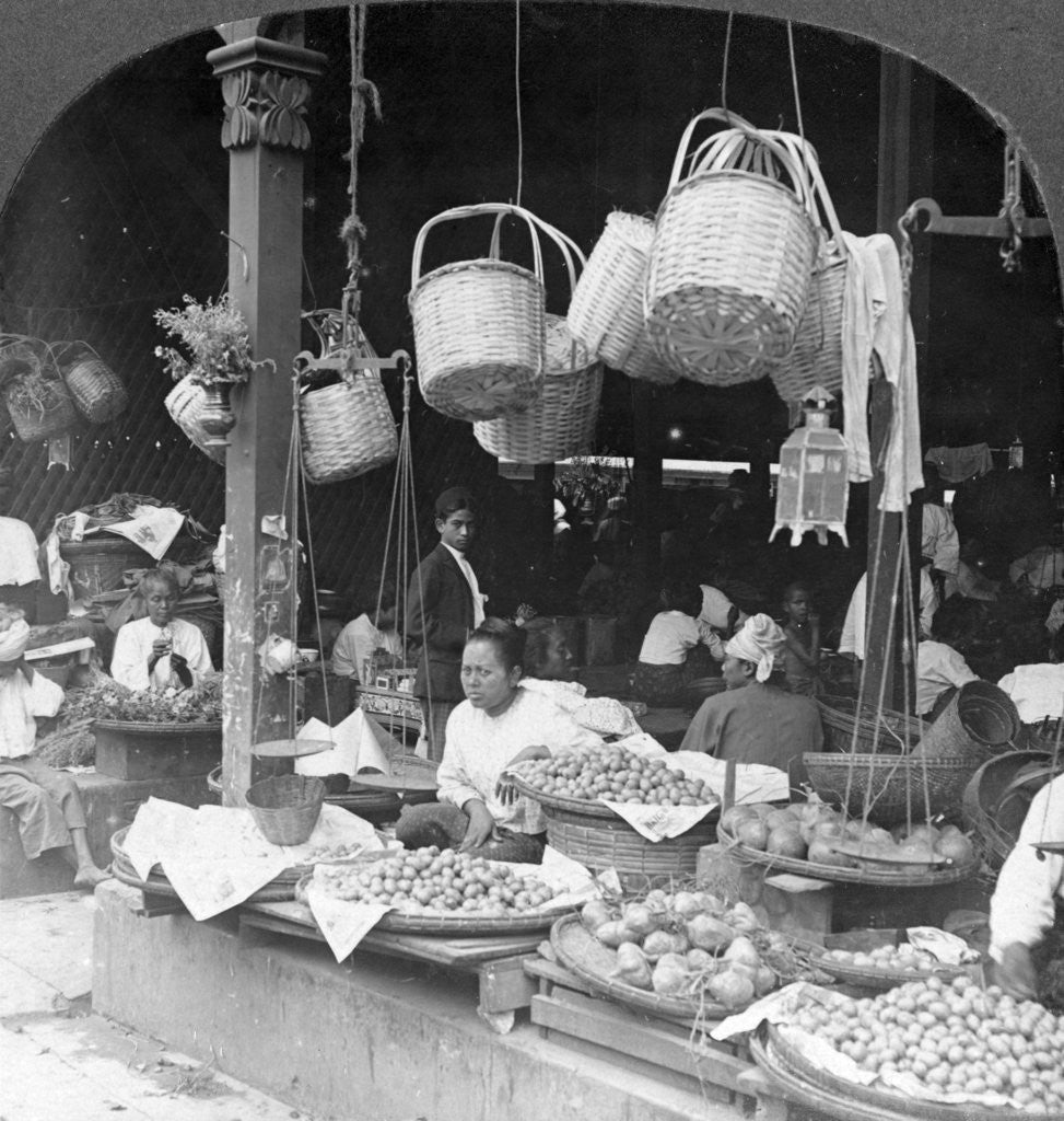Detail of Shops in a native market, Rangoon, Burma by Stereo Travel Co