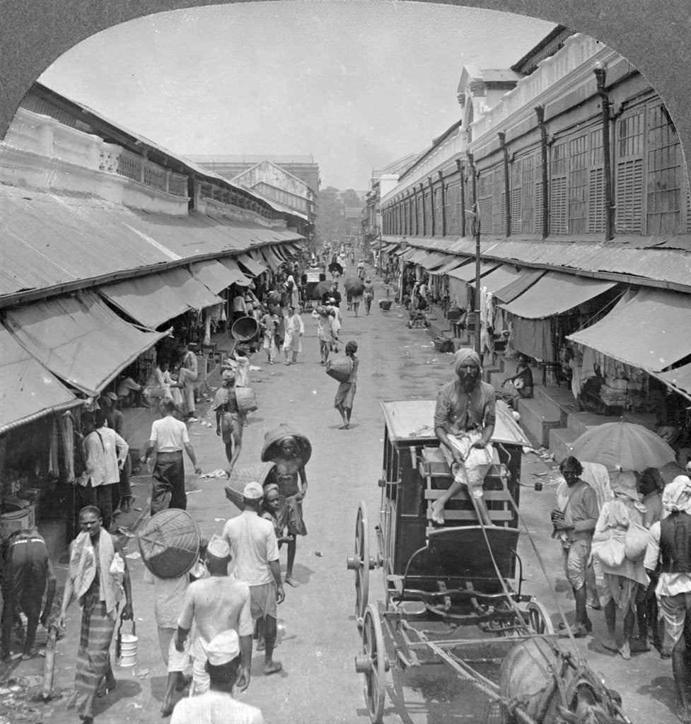Detail of One of the chief native market streets, Rangoon, Burma by Stereo Travel Co