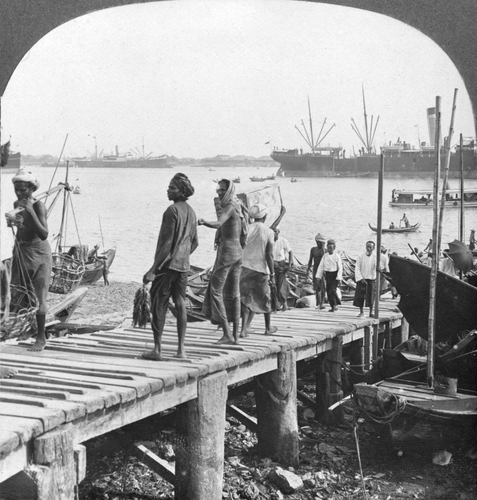 Detail of Landing stage on the Irawaddy River, Rangoon, Burma by Stereo Travel Co
