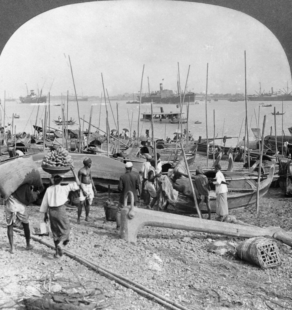 Detail of Harbour of Rangoon on the Irawaddy River, Burma by Stereo Travel Co