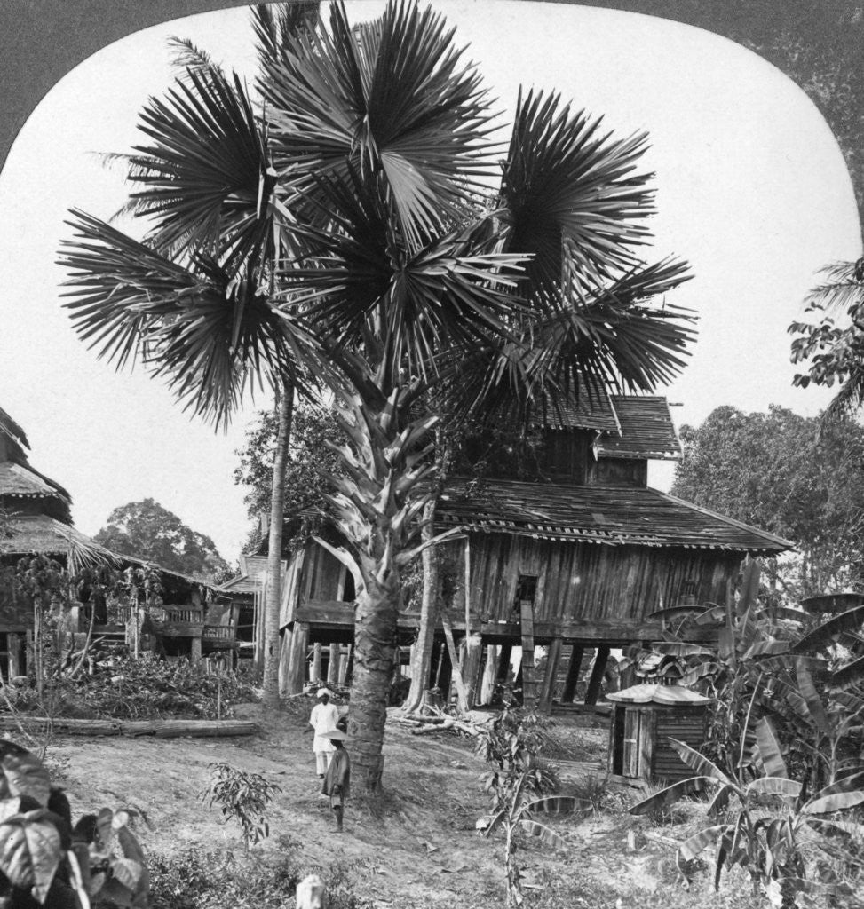 Detail of Native house built on piles, Bhamo, Burma by Stereo Travel Co