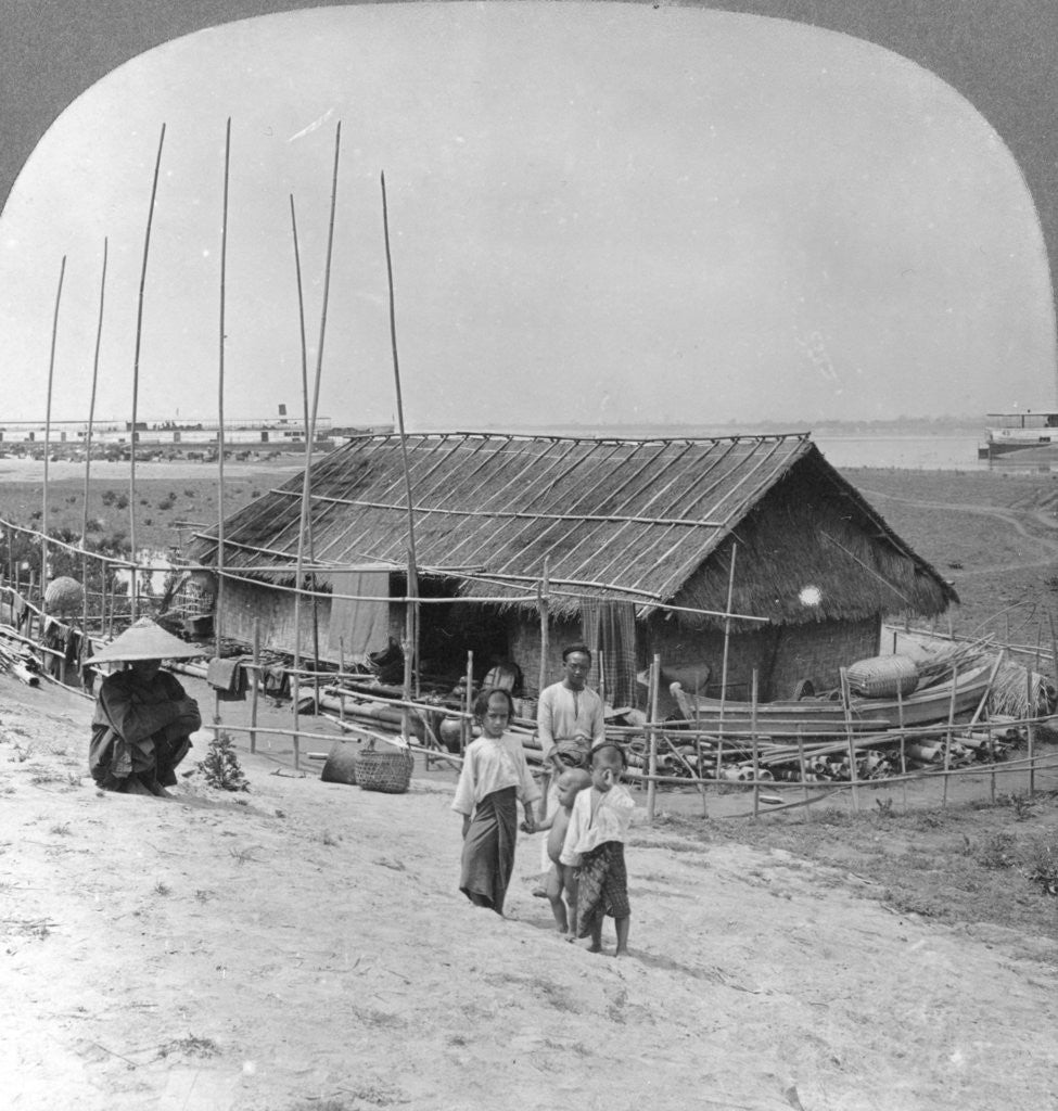 Detail of House built of bamboo on rafts, Bhamo, Burma by Stereo Travel Co