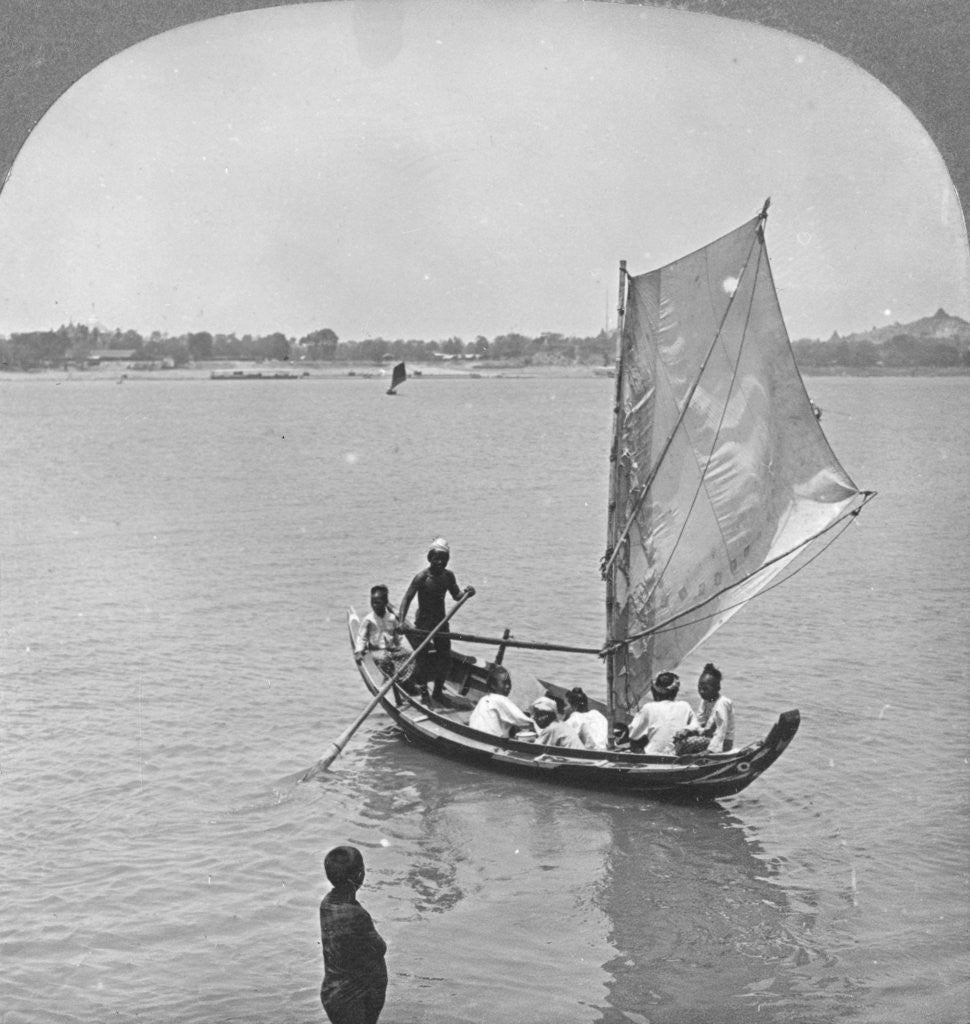 Detail of A sailing boat on the Irawaddy River, Burma by Stereo Travel Co