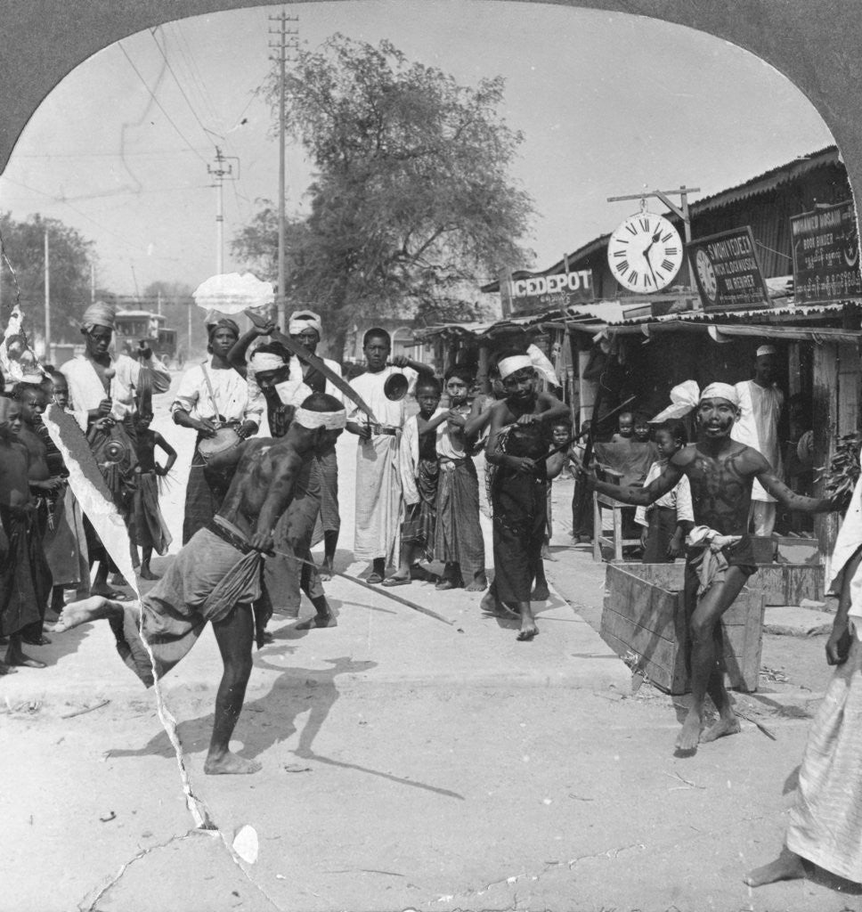 Detail of Young men performing a sword dance, Burma by Stereo Travel Co