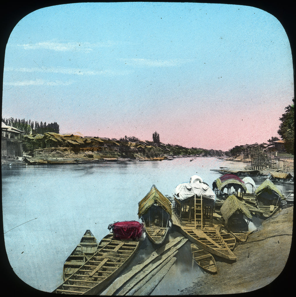 Detail of State barge opposite a Maharajah's palace, India by Anonymous