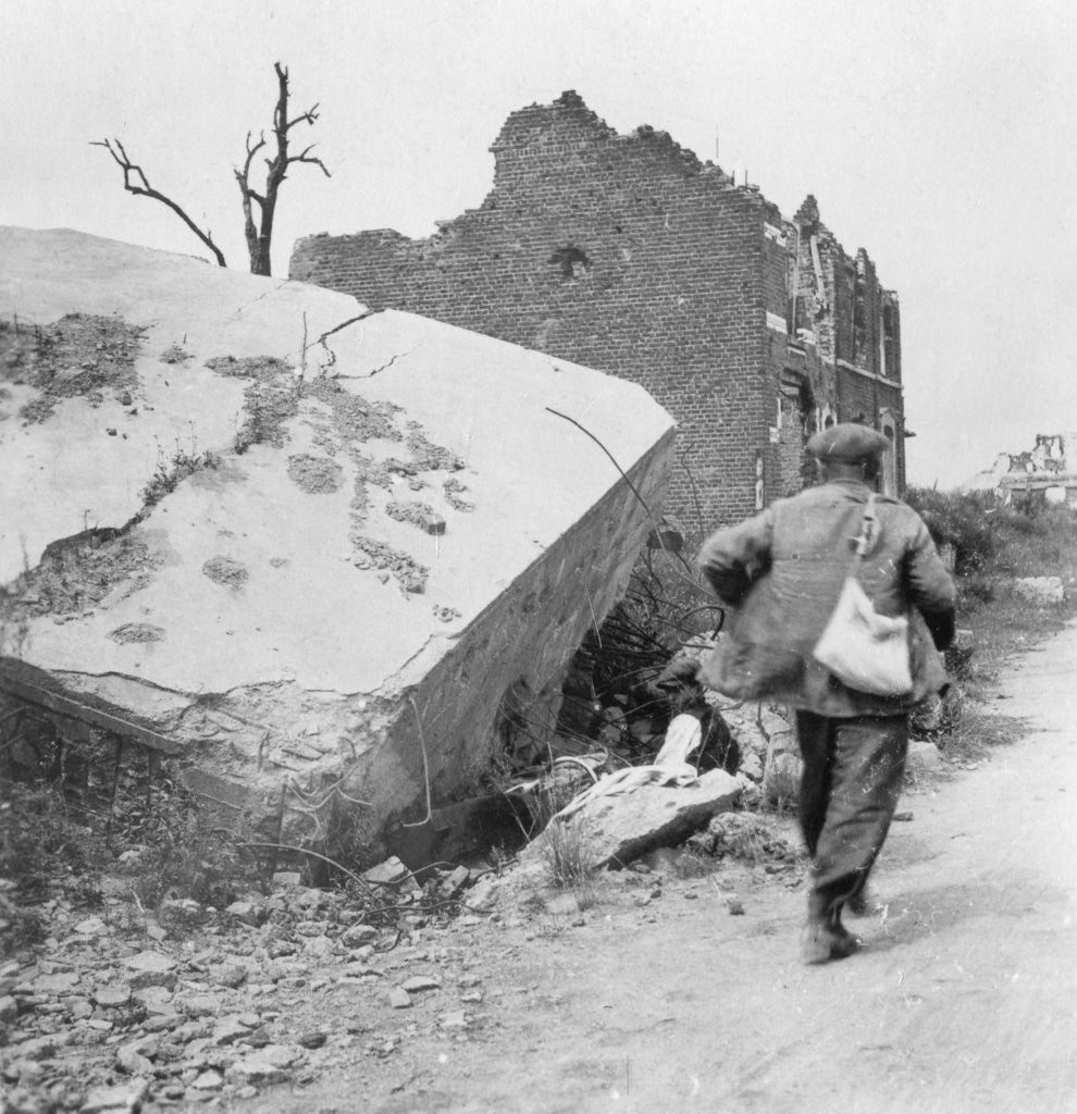Detail of Blockhouse destroyed by a mine, Lomme, near Armentières, France, World War I by Nightingale & Co