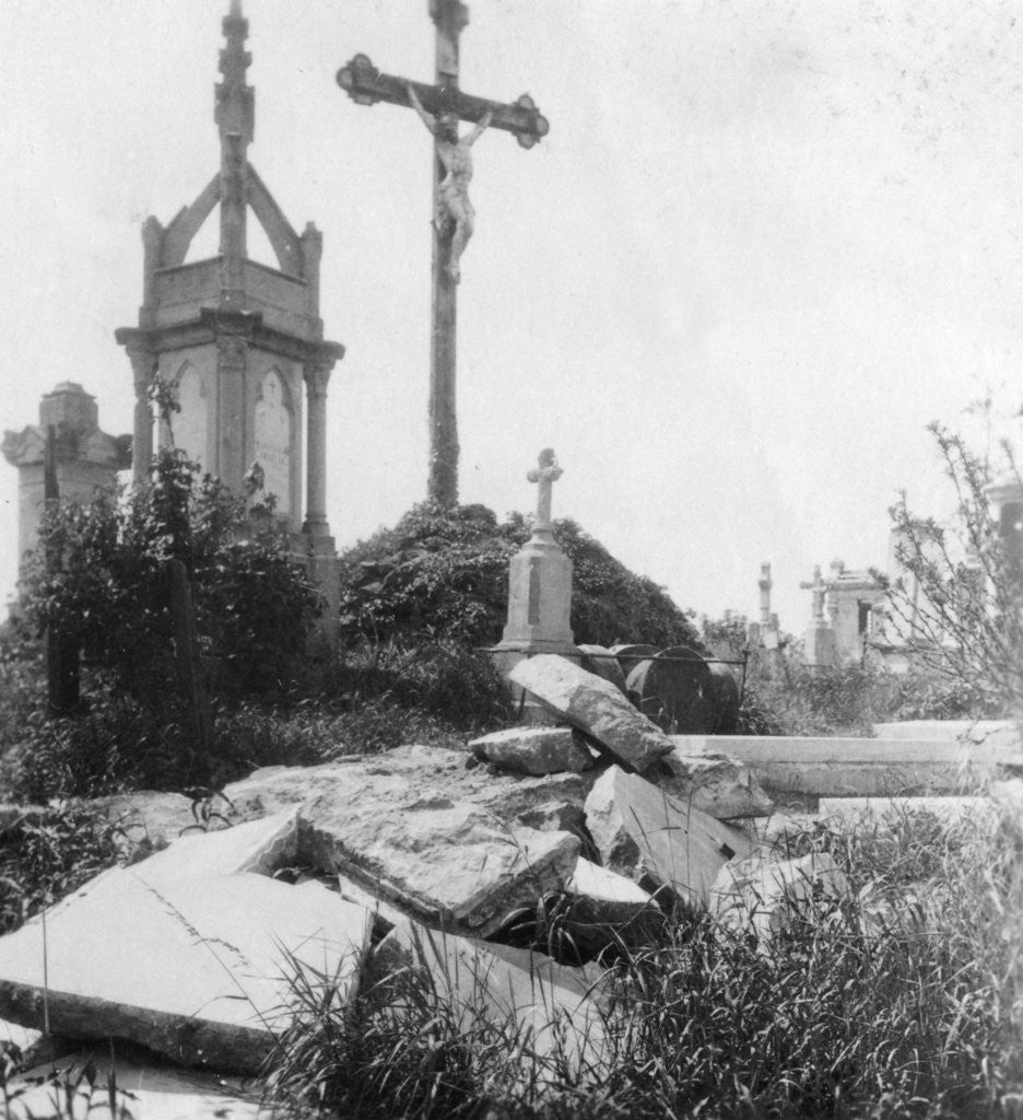 Detail of Damaged graves, old communal cemetery, Ypres, Belgium, World War I by Nightingale & Co