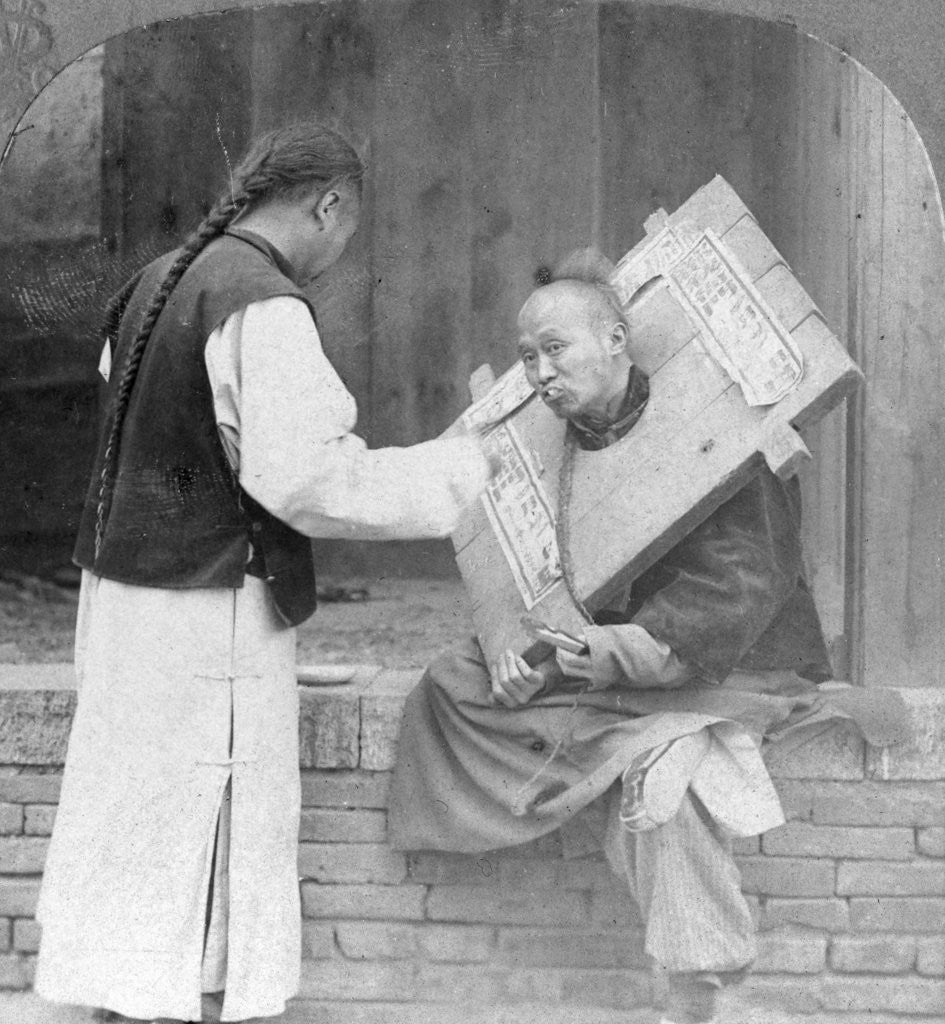 Detail of Feeding a prisoner wearing a cangue, China by CH Graves