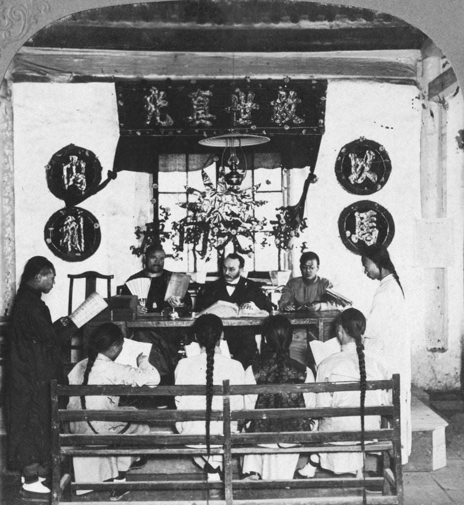 Detail of Interior of a schoolroom at Peking University, China by CH Graves