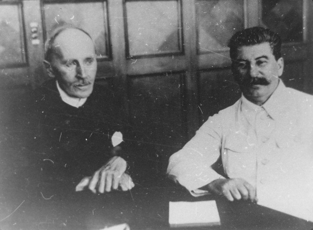 Detail of Soviet leader Josef Stalin with French writer Romain Rolland, Moscow, USSR, 28 June 1935 by Unknown