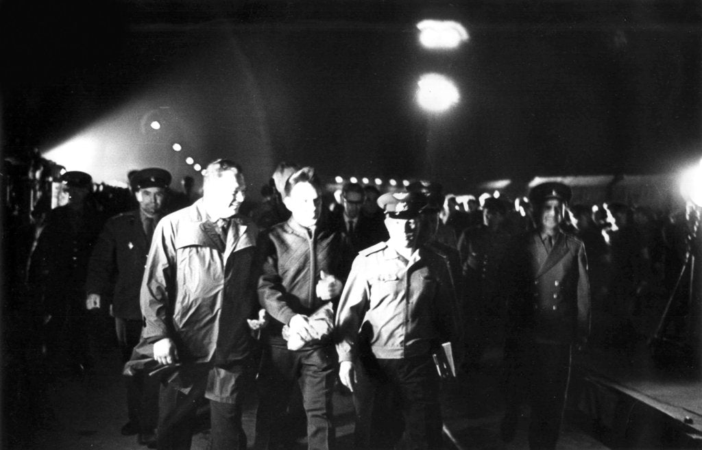 Detail of Last steps of Russian cosmonaut Vladimir Komarov, Baikonur Cosmodrome, USSR, 23 April 1967 by Unknown