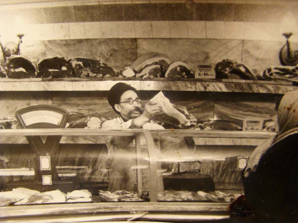 Detail of Meat counter in a Soviet food store, USSR, 1960s by Anonymous