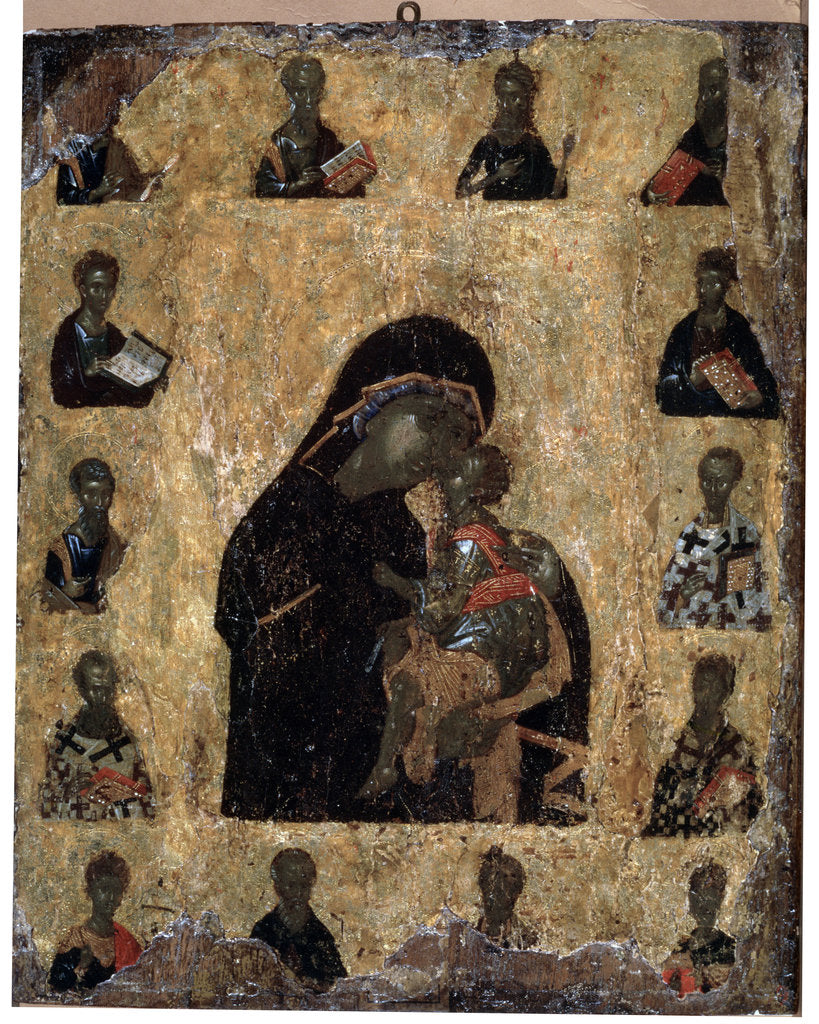 Detail of Virgin of Tenderness with the Saints (The Virgin Eleusa), Byzantine icon, 14th century by Unknown