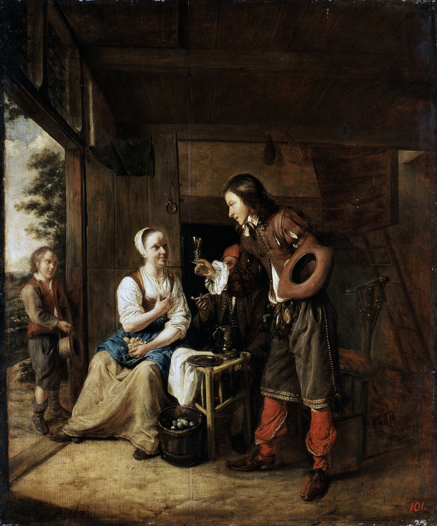 Detail of Warrior and Servant, 1653. by Pieter de Hooch