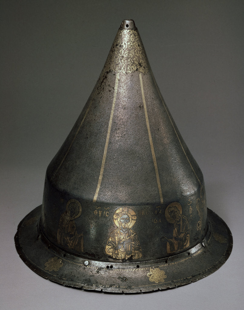 Detail of Steel, gold and silver helmet with Deesis, Byzantine, 13th century by Byzantine Master
