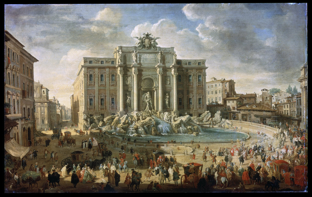 Detail of The Trevi Fountain in Rome (Pope Benidict XIV Visits the Trevi Fountain in Rome), 18th century by Giovanni Paolo Panini