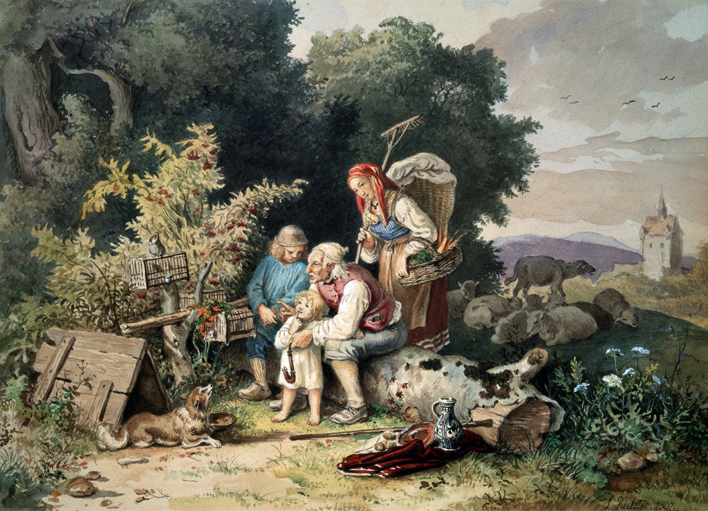 Detail of The Shepherds Family, 1837. by Ludwig Richter