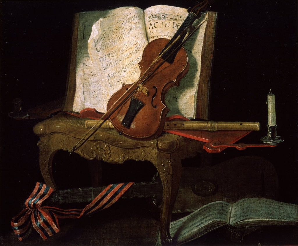 Detail of Still Life with a Violin, 19th century by Pierre Justin Ouvrie