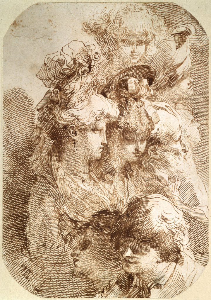 Detail of Studies of Eight Heads, late 18th or early 19th century by Mauro Gandolfi