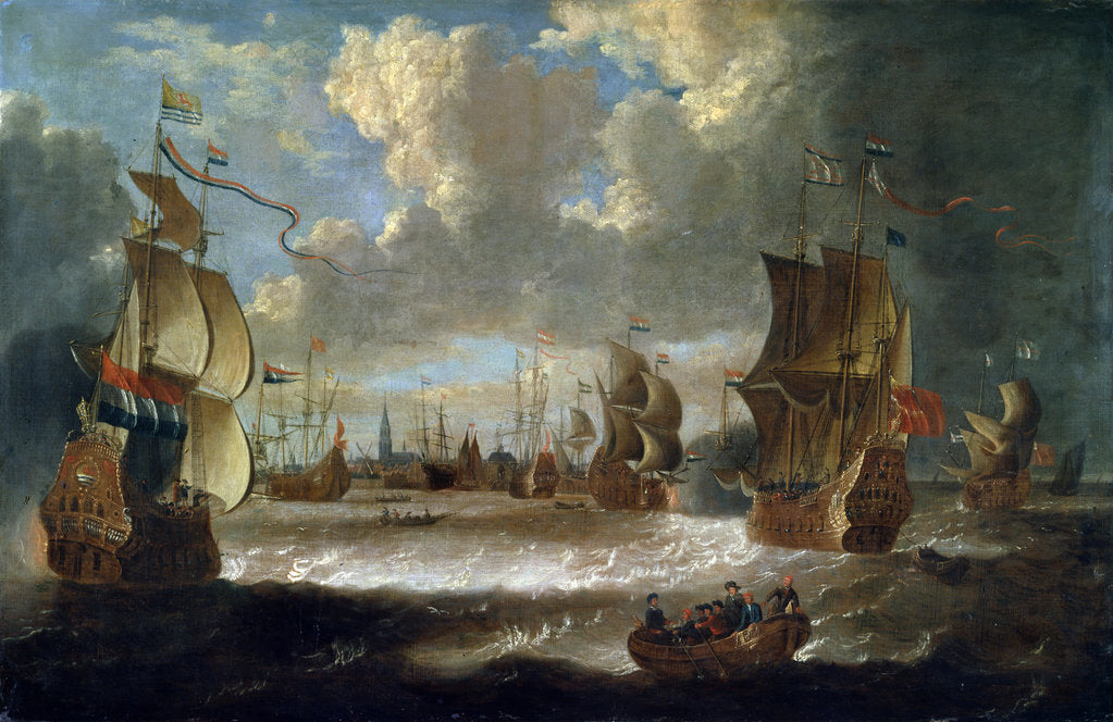 Detail of Ships in a Lagoon, 17th or early 18th century by Abraham Storck
