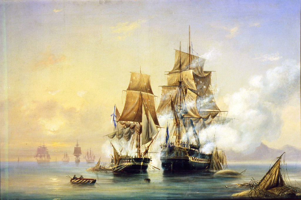 Detail of The Russian Cutter Mercury captures Swedish 40-gun frigate Venus on May 21st, 1789, 1845 by Anonymous