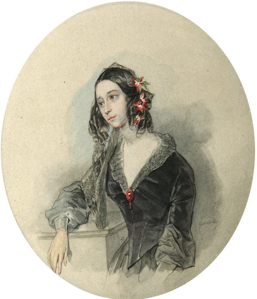 Detail of Portrait of the poetess Yevdokiya Rostopchina,, 1846 by Anonymous