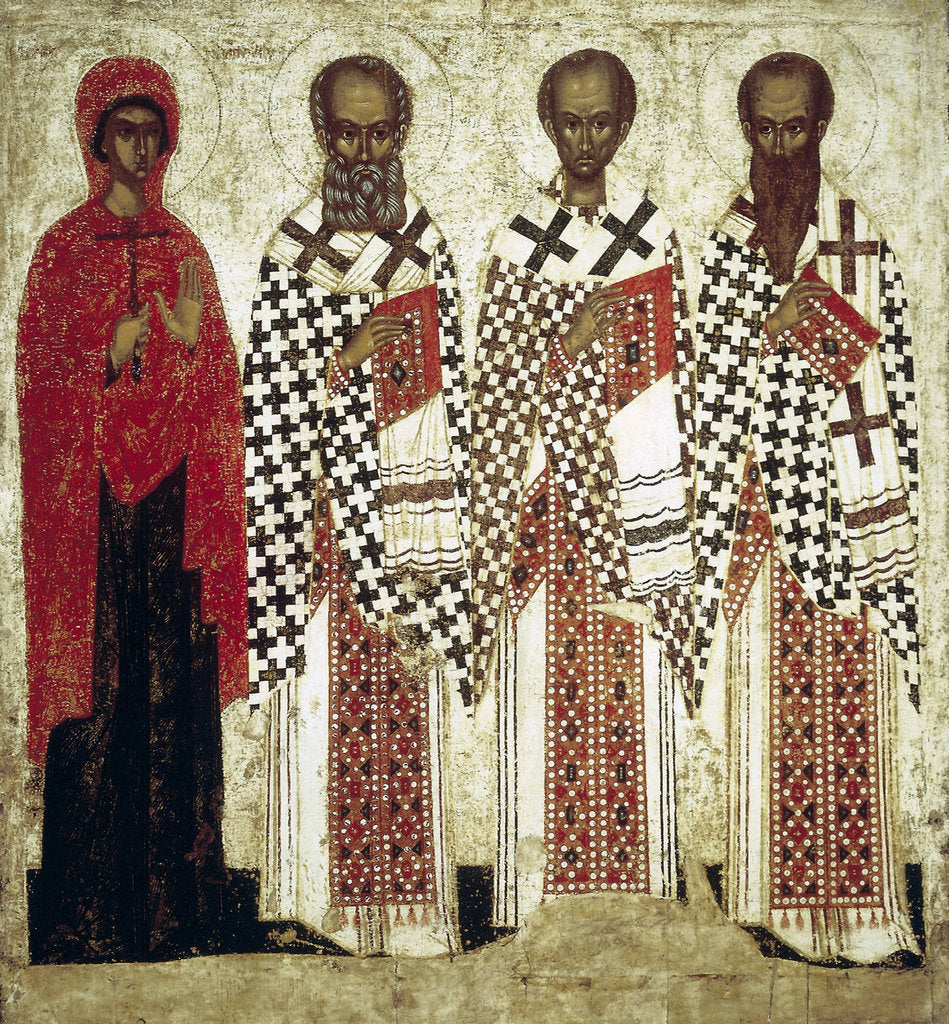 Detail of Paraskeva Pyatnitsa, Gregory the Theologian, John Chrysostom and Basil the Great, early 15th century by Anonymous