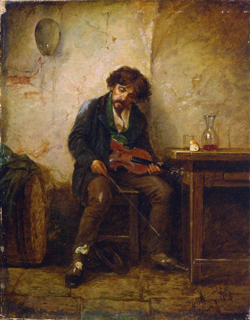 Detail of A Musician, 1876. by Nikolai Petrovich Petrov