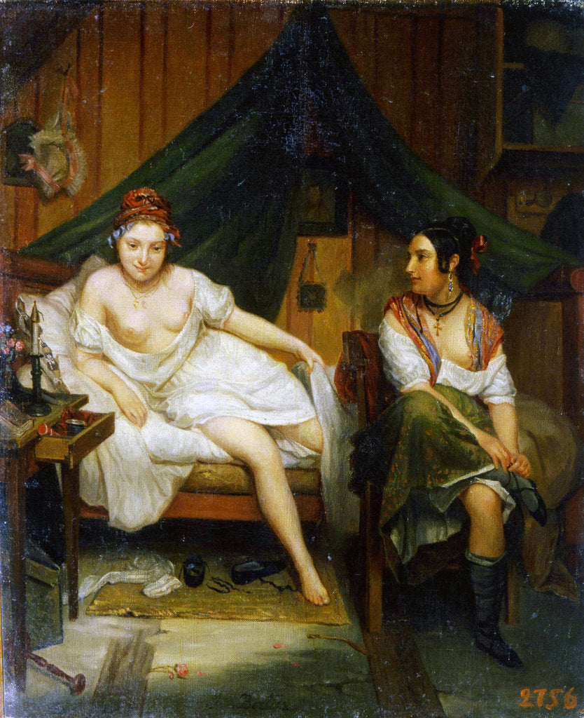 Detail of Two girls, 19th century. by Louis Eugene Bertier