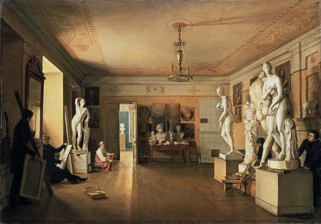 Detail of Atelier of the Artist Alexei Venetsianov in St Petersburg, 1827. by Alexander Alexeyev
