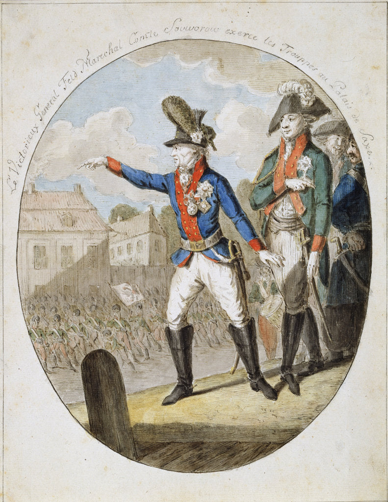 Detail of Russian Field Marshal Alexander Suvorov inspecting troops, c1794 by Anonymous