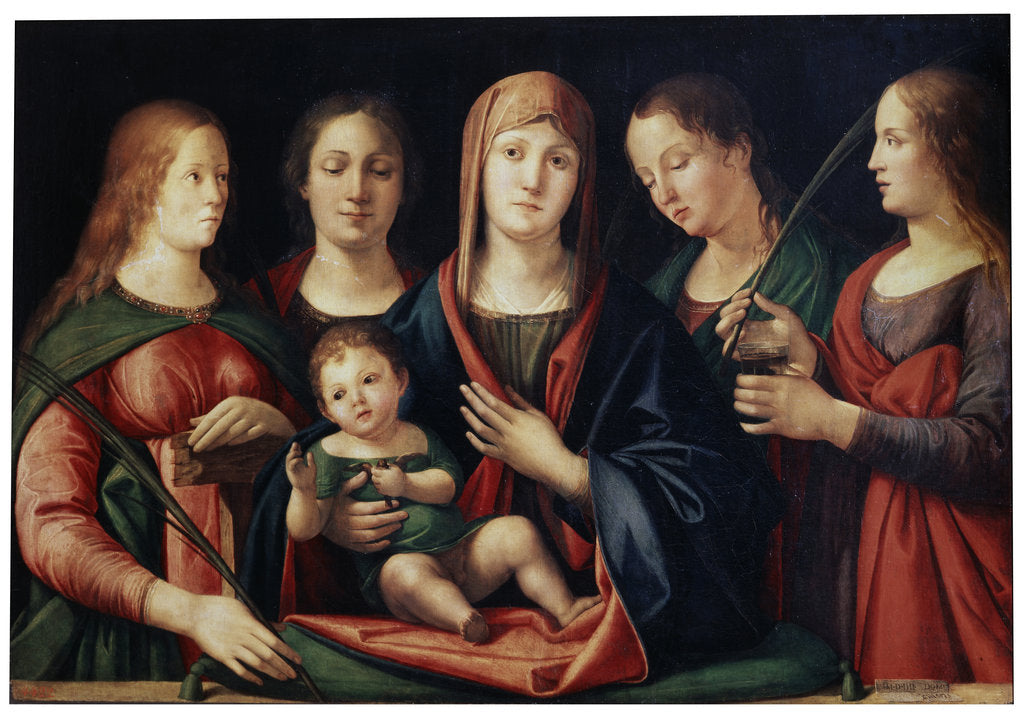 Detail of Madonna and Child with Mary Magdalen, Saint Catherine and two Saints, 1504 by Alvise Vivarini