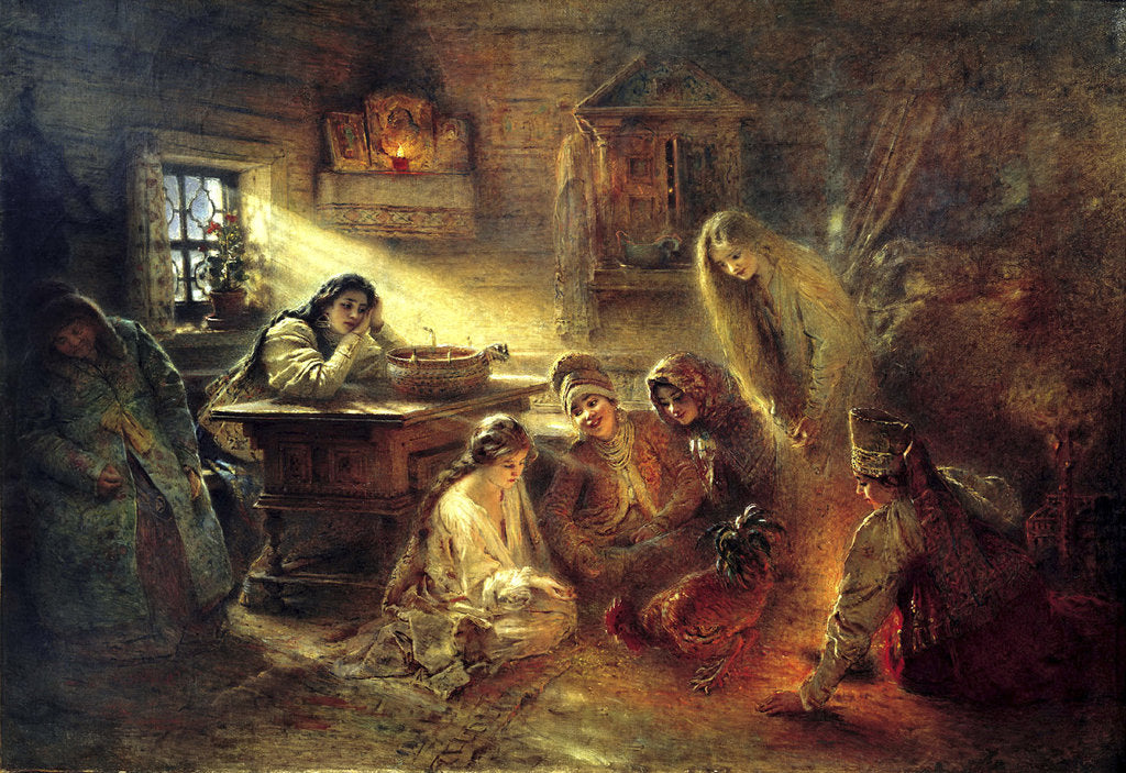 Detail of Christmas Eve Fortune Telling, 19th century. by Konstantin Makovsky