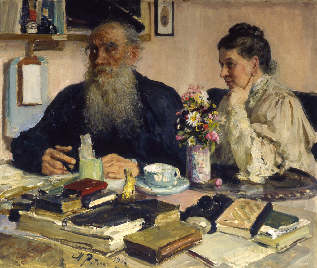 Detail of The author Leo Tolstoy with his wife in Yasnaya Polyana, 1907. by Il'ya Repin