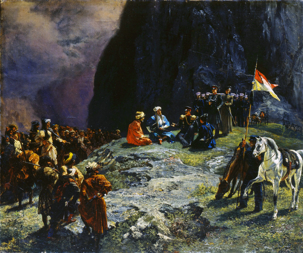 Detail of The Meeting of General Klüke von Klügenau and Imam Shamil in 1837, 1849. by Grigory Gagarin