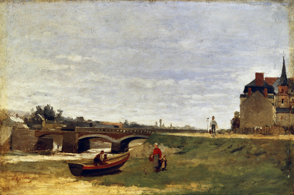 Detail of Landscape with a Bridge, early 1870s by Stanislas Lepine