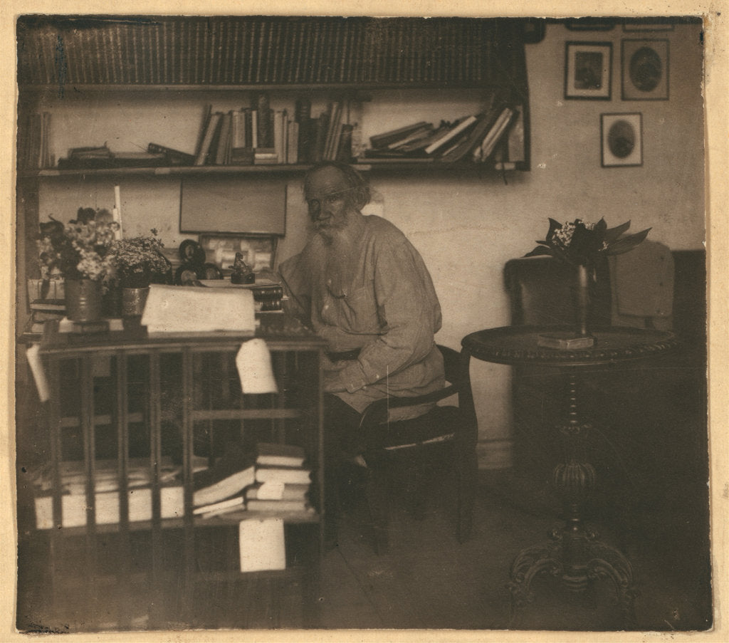 Detail of Leo Tolstoy in his studio. Yasnaya Polyana, 1908 by Anonymous
