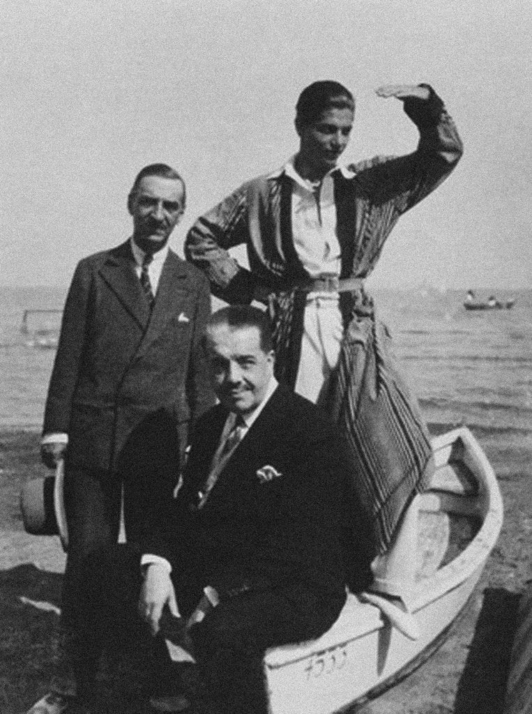 Detail of Walter Nouvel, Serge Diaghilev and Serge Lifar on the Lido in Venice, 1927 by Anonymous