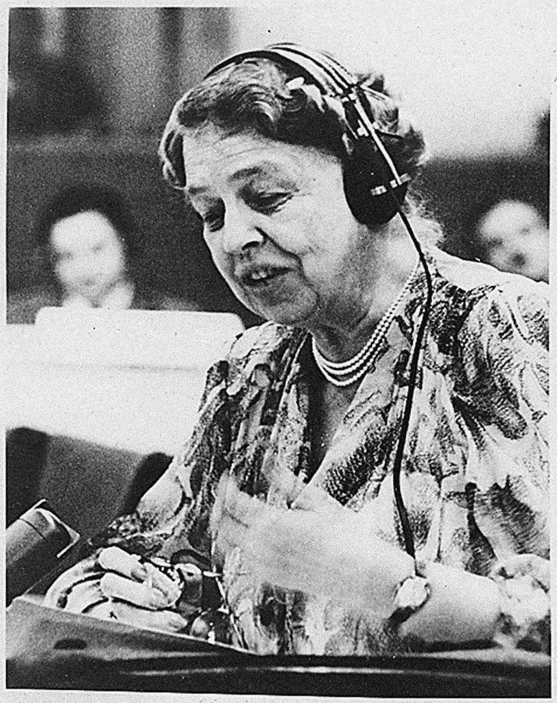 Detail of Eleanor Roosevelt speaking at the United Nations in July 1947 by Anonymous