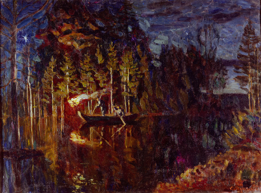 Detail of Night spear fishing in spring, 1916 by Stanislav Yulianovich Zhukovsky