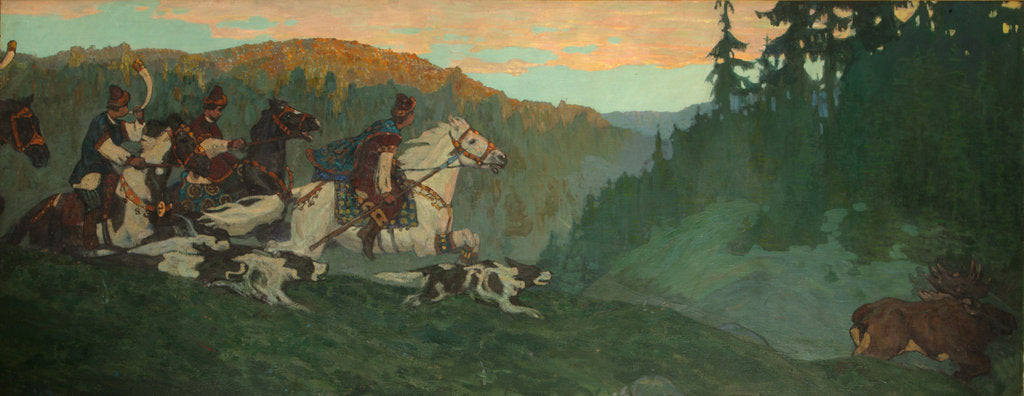 Detail of Morning Hunt of Grand Prince, 1901 by Nicholas Roerich