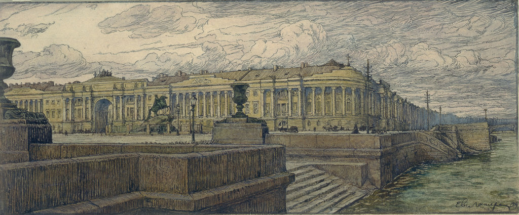 Detail of The Senate Square in St. Petersburg, 1904 by Evgeny Evgenyevich Lanceray