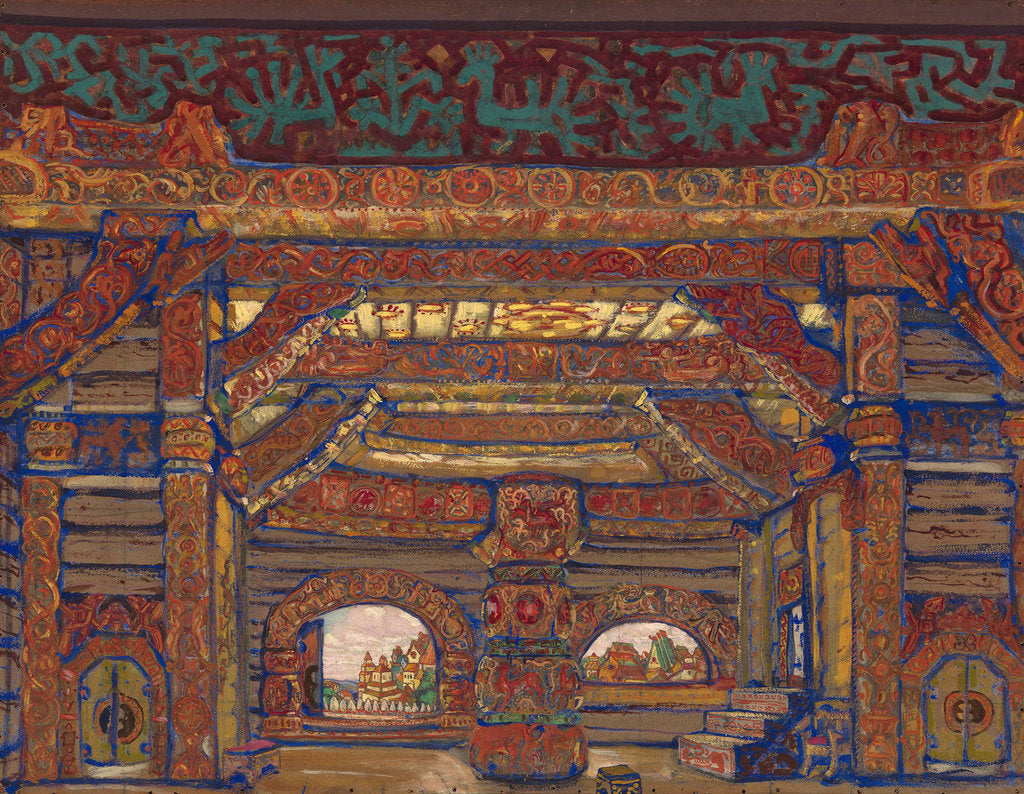 Detail of The Palace of Tsar Berendey. Stage design for the theatre play Snow Maiden by A. Ostrovsky, 1912 by Nicholas Roerich