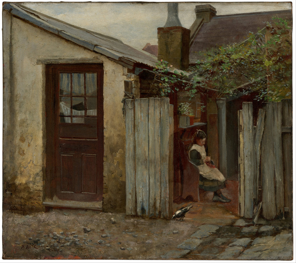 Detail of Girl with bird at the King Street bakery, 1886 by Frederick McCubbin