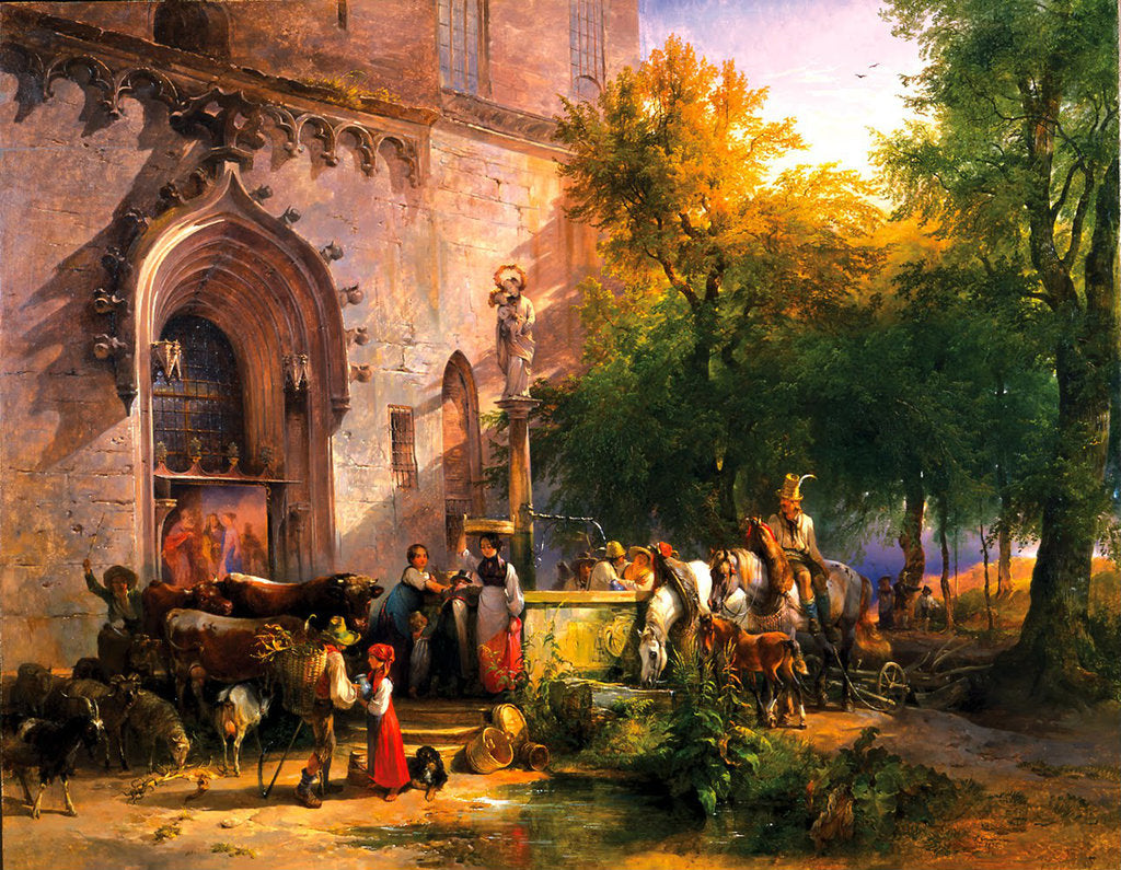 Detail of At the Monastery Fountain, 1836 by Friedrich August Matthias Gauermann